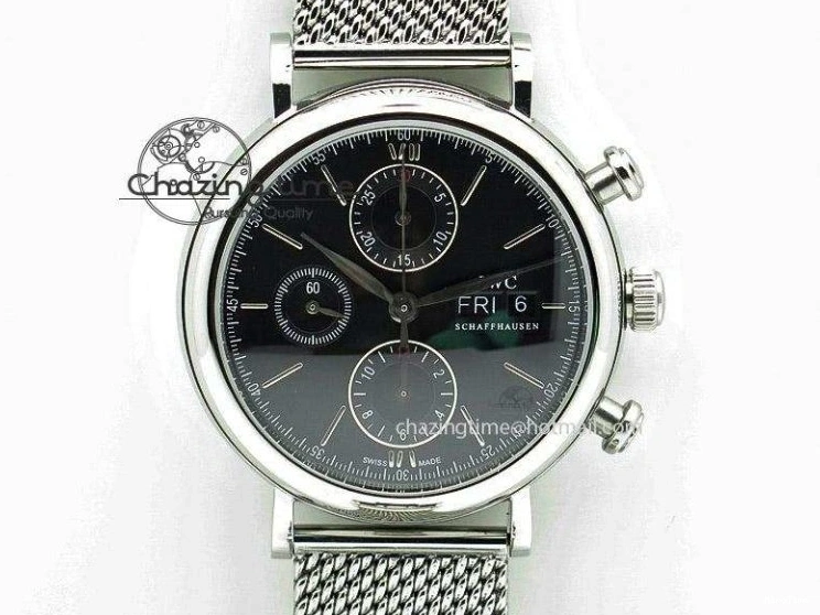 MIROTIME 0417 Portofino Chrono SS Black Dial on SS Mesh Bracelet A StreetReady 7399